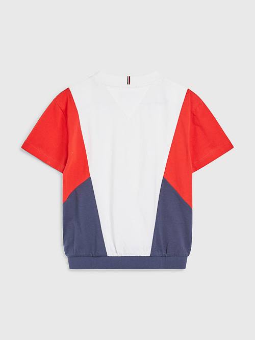 Blue Tommy Hilfiger Colour-Blocked Organic Cotton Knit Girls' T Shirts | TH821DMC