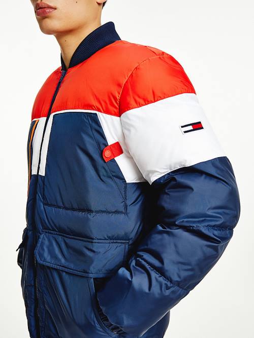 Blue Tommy Hilfiger Colour-Blocked Padded Bomber Men's Jackets | TH197BQG