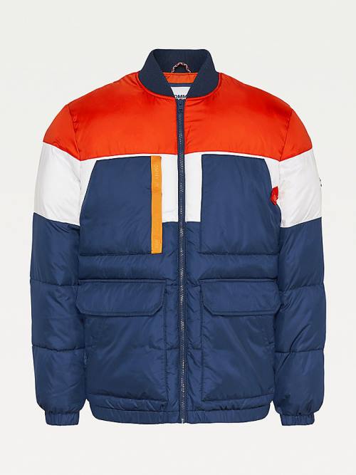 Blue Tommy Hilfiger Colour-Blocked Padded Bomber Men's Jackets | TH197BQG