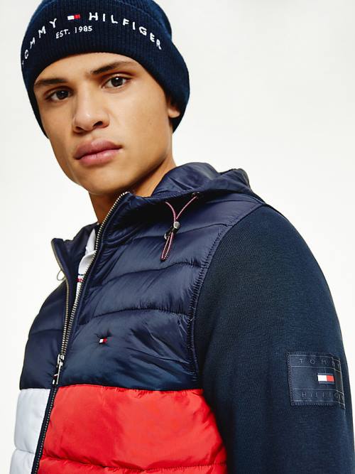 Blue Tommy Hilfiger Colour-Blocked Padded Zip-Thru Men's Hoodie | TH784EHI