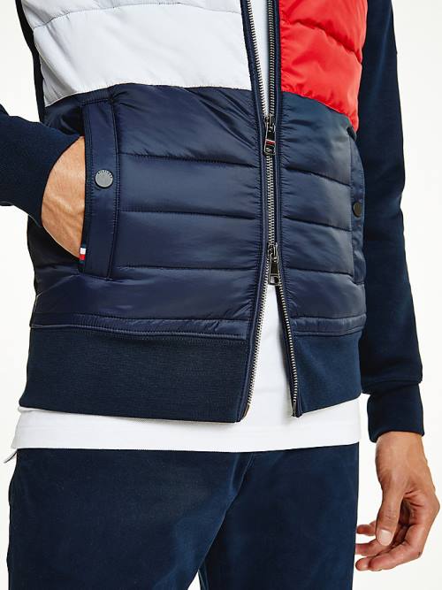 Blue Tommy Hilfiger Colour-Blocked Padded Zip-Thru Men's Hoodie | TH784EHI