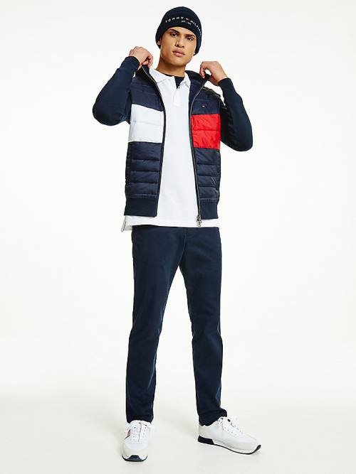 Blue Tommy Hilfiger Colour-Blocked Padded Zip-Thru Men\'s Hoodie | TH784EHI