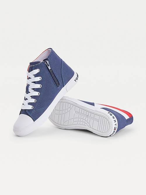 Blue Tommy Hilfiger Colour-Blocked Recycled Cotton Canvas High-Top Boys' Sneakers | TH913AJN