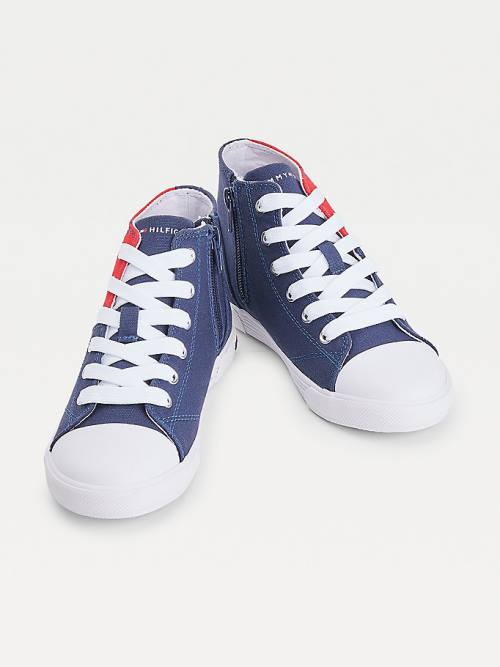 Blue Tommy Hilfiger Colour-Blocked Recycled Cotton Canvas High-Top Boys' Sneakers | TH913AJN