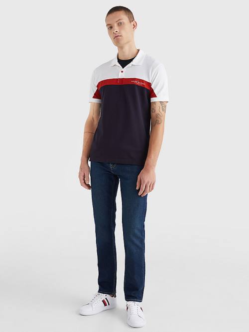 Blue Tommy Hilfiger Colour-Blocked Regular Fit Men's Polo Shirts | TH487OQU