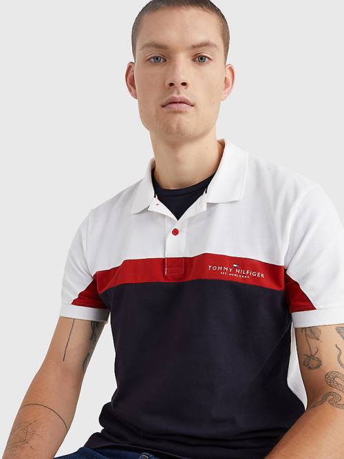 Blue Tommy Hilfiger Colour-Blocked Regular Fit Men's Polo Shirts | TH487OQU