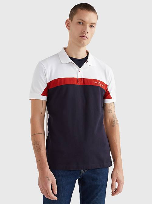 Blue Tommy Hilfiger Colour-Blocked Regular Fit Men\'s Polo Shirts | TH487OQU