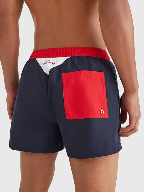 Blue Tommy Hilfiger Colour-Blocked Short Length Shorts Men's Swimwear | TH137PYS