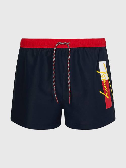 Blue Tommy Hilfiger Colour-Blocked Short Length Shorts Men's Swimwear | TH137PYS