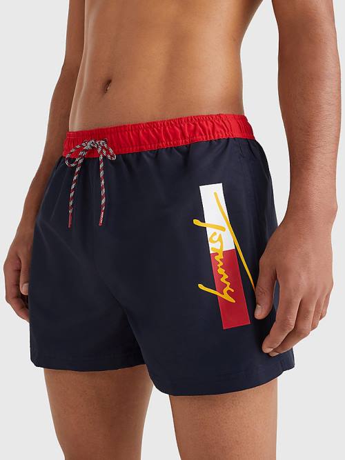 Blue Tommy Hilfiger Colour-Blocked Short Length Shorts Men\'s Swimwear | TH137PYS