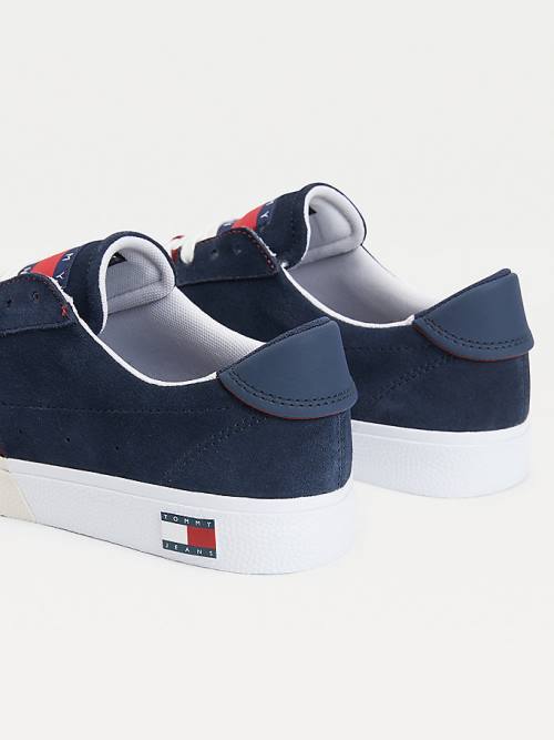 Blue Tommy Hilfiger Colour-Blocked Suede Low-Top Men's Sneakers | TH632HRM