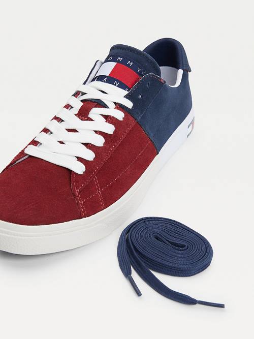 Blue Tommy Hilfiger Colour-Blocked Suede Low-Top Men's Sneakers | TH632HRM