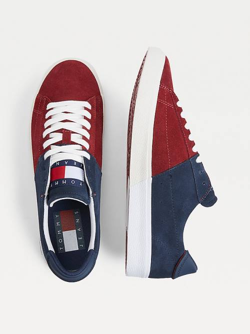 Blue Tommy Hilfiger Colour-Blocked Suede Low-Top Men's Sneakers | TH632HRM