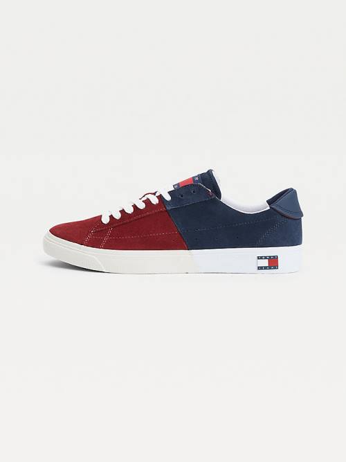 Blue Tommy Hilfiger Colour-Blocked Suede Low-Top Men's Sneakers | TH632HRM