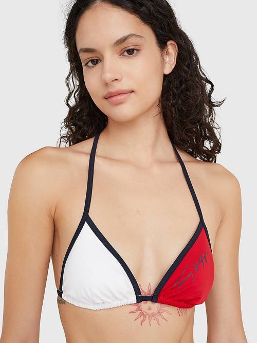 Blue Tommy Hilfiger Colour-Blocked Triangle Bikini Top Women's Swimwear | TH189JUX