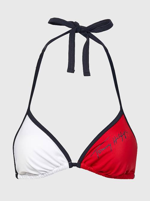 Blue Tommy Hilfiger Colour-Blocked Triangle Bikini Top Women's Swimwear | TH189JUX