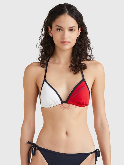 Blue Tommy Hilfiger Colour-Blocked Triangle Bikini Top Women\'s Swimwear | TH189JUX