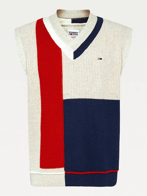 Blue Tommy Hilfiger Colour-Blocked V-Neck Vest Men's Sweatshirts | TH076PLZ