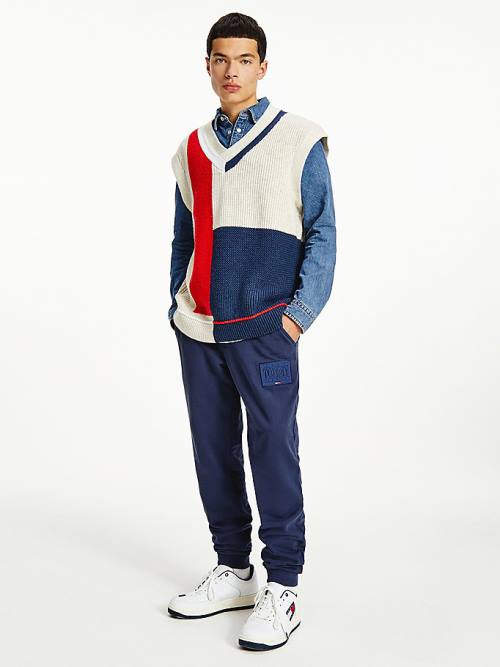 Blue Tommy Hilfiger Colour-Blocked V-Neck Vest Men\'s Sweatshirts | TH076PLZ