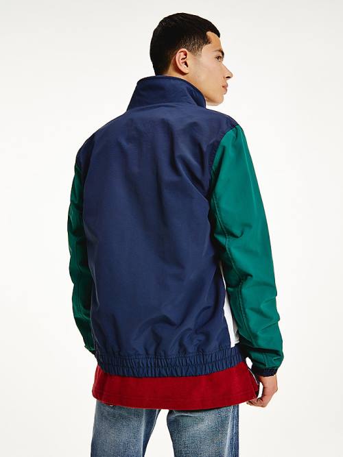 Blue Tommy Hilfiger Colour-Blocked Zip-Thru Men's Jackets | TH089NHX