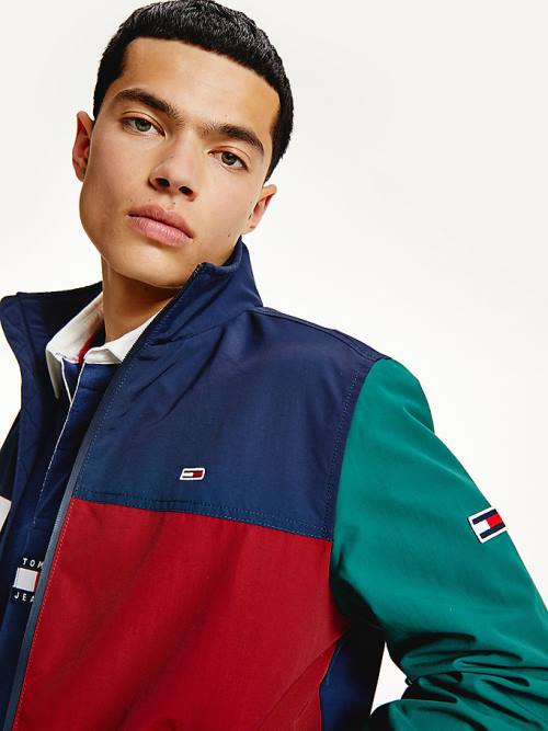 Blue Tommy Hilfiger Colour-Blocked Zip-Thru Men's Jackets | TH089NHX