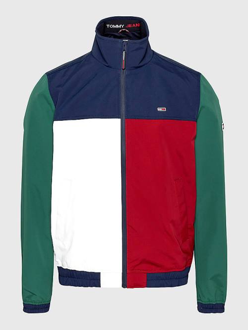 Blue Tommy Hilfiger Colour-Blocked Zip-Thru Men's Jackets | TH089NHX