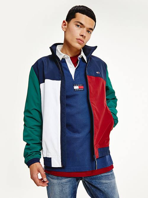 Blue Tommy Hilfiger Colour-Blocked Zip-Thru Men\'s Jackets | TH089NHX