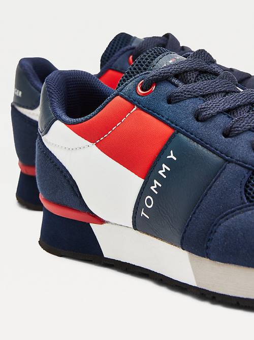 Blue Tommy Hilfiger Contrast Panel Low-Top Lace-Up Boys' Sneakers | TH086TDS