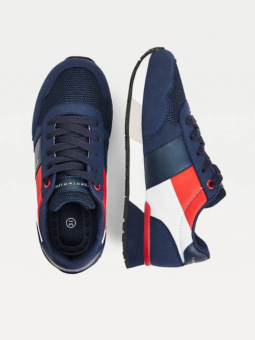 Blue Tommy Hilfiger Contrast Panel Low-Top Lace-Up Boys' Sneakers | TH086TDS