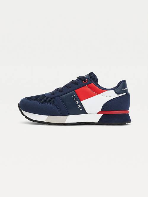 Blue Tommy Hilfiger Contrast Panel Low-Top Lace-Up Boys' Sneakers | TH086TDS