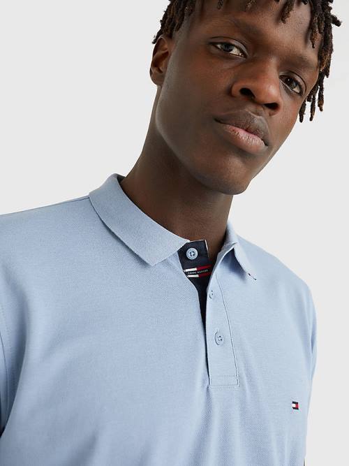 Blue Tommy Hilfiger Contrast Placket Regular Fit Men's Polo Shirts | TH907SOF