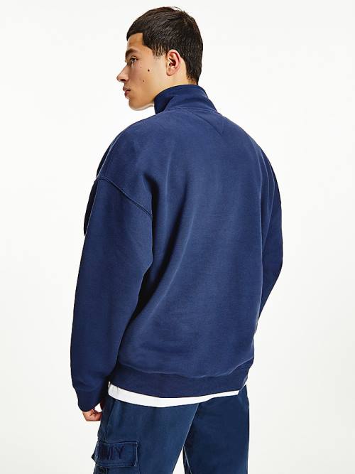 Blue Tommy Hilfiger Contrast Pocket Half-Zip Men's Sweatshirts | TH402THY