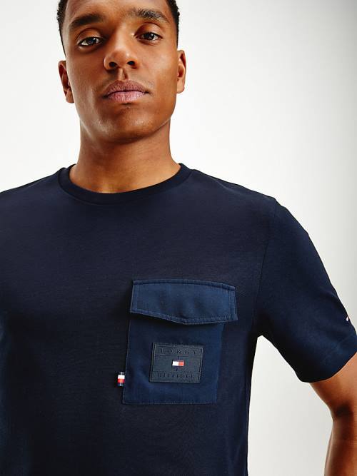 Blue Tommy Hilfiger Contrast Pocket Relaxed Fit Men's T Shirts | TH746ZUB