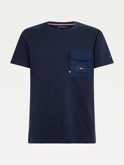 Blue Tommy Hilfiger Contrast Pocket Relaxed Fit Men's T Shirts | TH746ZUB