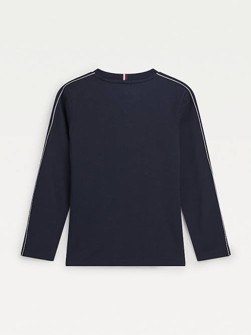 Blue Tommy Hilfiger Contrast Tape Long Sleeve Boys' T Shirts | TH016YBQ