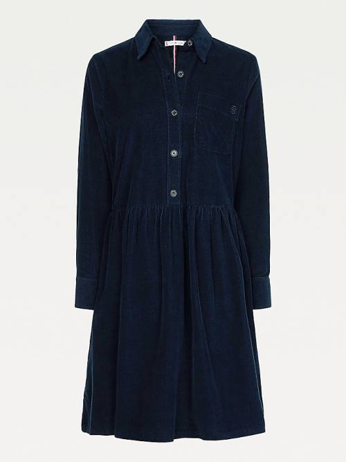 Blue Tommy Hilfiger Corduroy Shirt Women's Dress | TH027UAJ