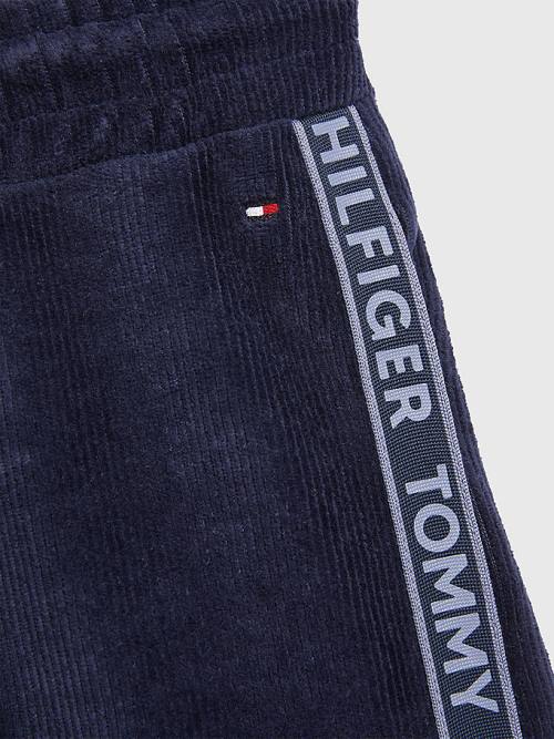 Blue Tommy Hilfiger Corduroy Velour Logo Tape Joggers Girls' Pants | TH219KTQ