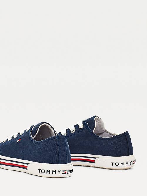 Blue Tommy Hilfiger Cotton Canvas Lace-Up Low-Top Girls' Sneakers | TH354WGH