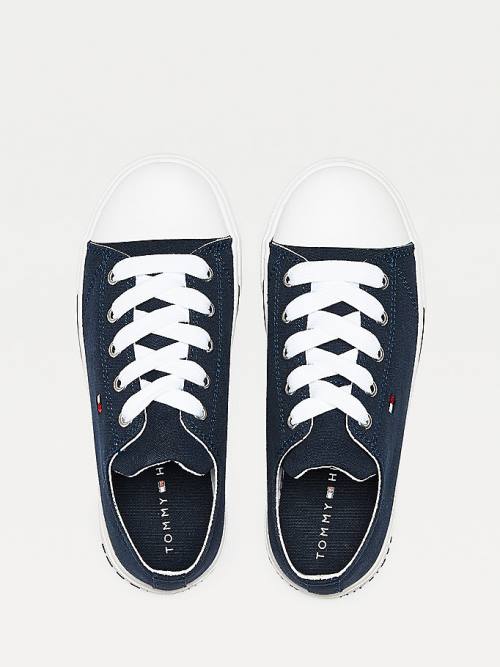 Blue Tommy Hilfiger Cotton Canvas Lace-Up Low-Top Girls' Sneakers | TH354WGH