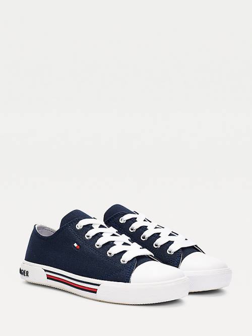 Blue Tommy Hilfiger Cotton Canvas Lace-Up Low-Top Girls\' Sneakers | TH354WGH