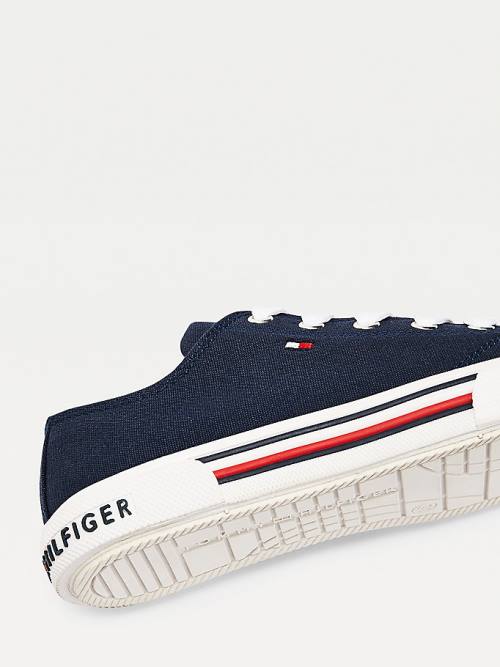 Blue Tommy Hilfiger Cotton Canvas Lace-Up Low-Top Boys' Sneakers | TH761QZE