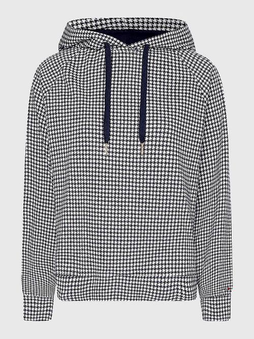 Blue Tommy Hilfiger Cotton Houndstooth Jacquard Regular Fit Women's Hoodie | TH785PIW