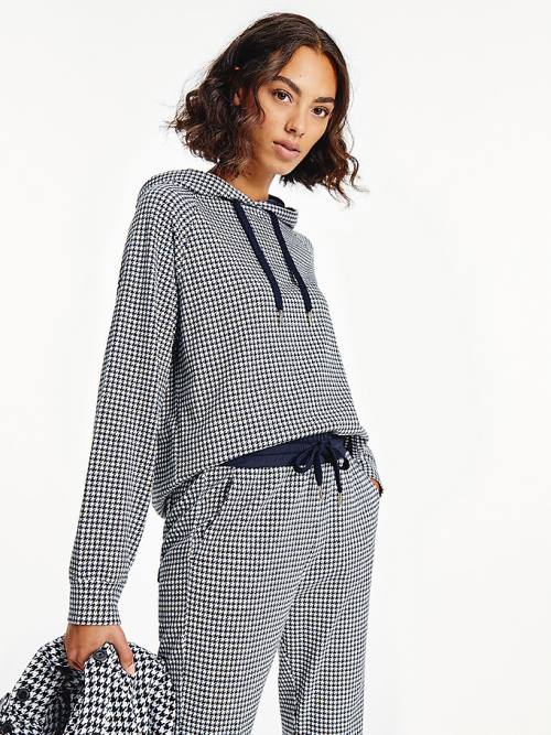 Blue Tommy Hilfiger Cotton Houndstooth Jacquard Regular Fit Women\'s Hoodie | TH785PIW