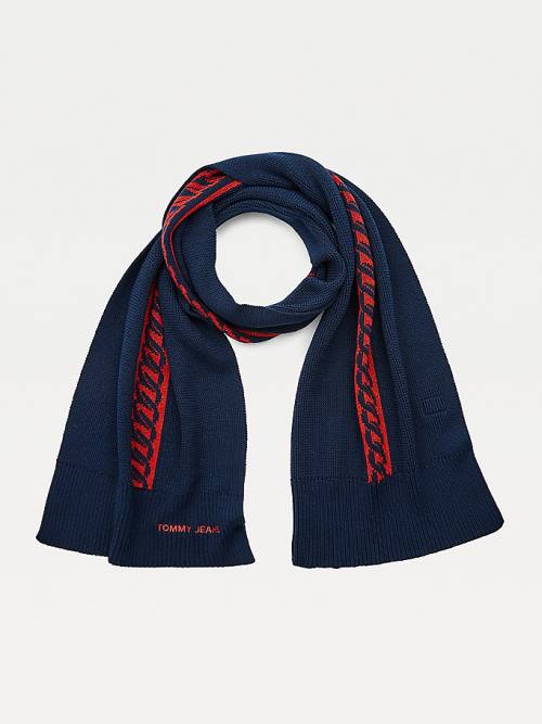 Blue Tommy Hilfiger Cotton Knitted Link Pattern Women's Scarves | TH741HMF