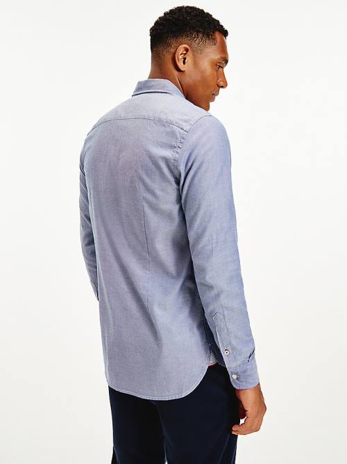 Blue Tommy Hilfiger Cotton Melange Dobby Slim Fit Men's Shirts | TH150QSW