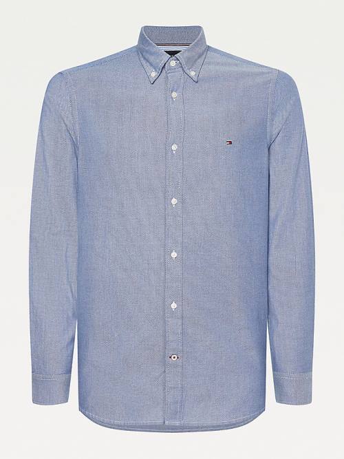 Blue Tommy Hilfiger Cotton Melange Dobby Slim Fit Men\'s Shirts | TH150QSW