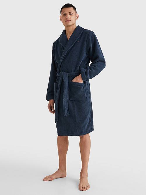 Blue Tommy Hilfiger Cotton Towelling Bathrobe Men's Pyjamas | TH625EWR