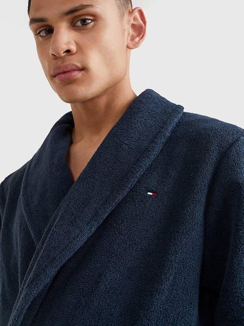 Blue Tommy Hilfiger Cotton Towelling Bathrobe Men's Pyjamas | TH625EWR