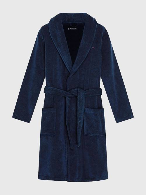 Blue Tommy Hilfiger Cotton Towelling Bathrobe Men's Pyjamas | TH625EWR