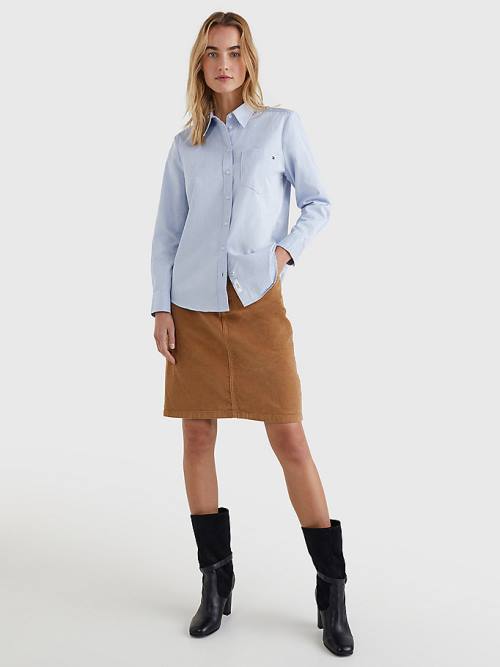 Blue Tommy Hilfiger Cotton Twill Relaxed Fit Women's Shirts | TH514KCR